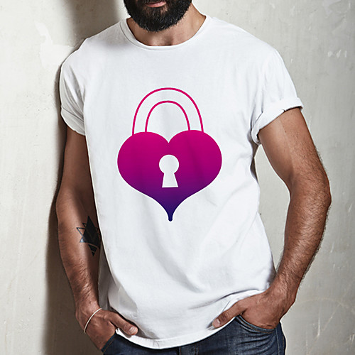 

Men's Unisex Tee T shirt Hot Stamping Heart Graphic Prints Plus Size Print Short Sleeve Casual Tops Cotton Basic Fashion Designer Big and Tall White