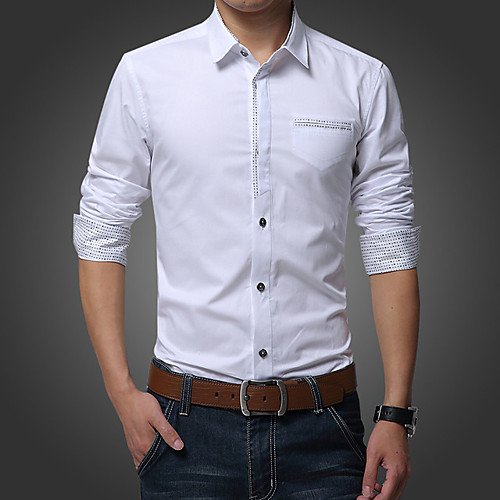 

Men's Shirt Other Prints Solid Colored Solid Color Long Sleeve Casual Tops Basic Casual White Black Navy Blue