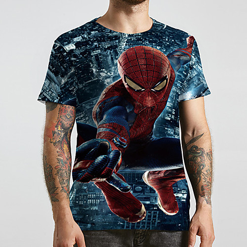 

Men's Unisex Tee T shirt 3D Print Graphic Prints Spiderman Plus Size Print Short Sleeve Casual Tops Basic Designer Big and Tall Blue
