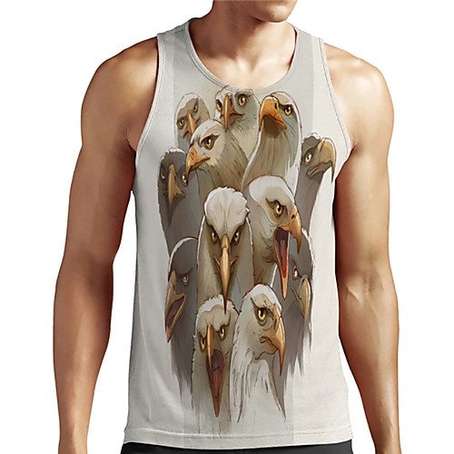 

Men's Unisex Tank Top Undershirt 3D Print Graphic Prints Eagle Animal Plus Size Print Sleeveless Casual Tops Basic Designer Big and Tall Beige