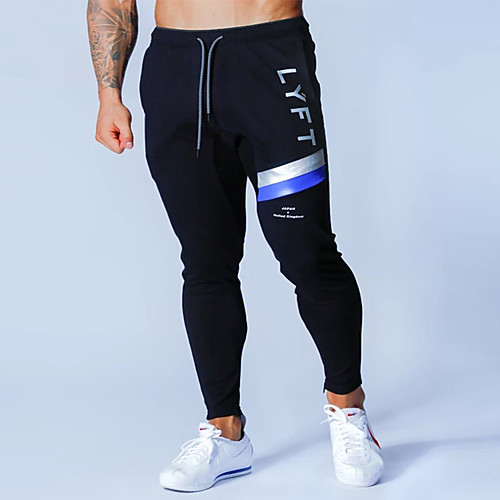 

Men's Streetwear Athleisure Breathable Sports Sport Casual Pants Chinos Pants Color Block Letter Full Length Black Blue Gray