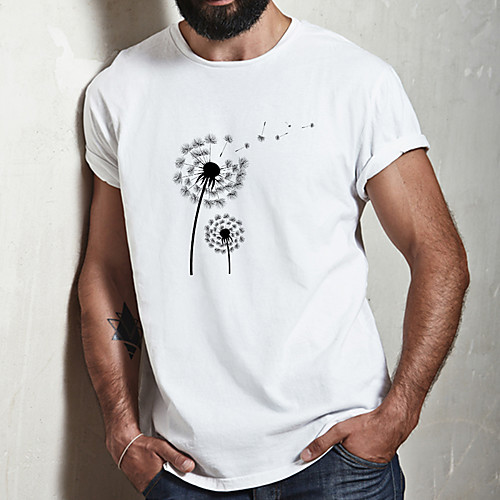 

Men's Unisex Tee T shirt Hot Stamping Graphic Prints Dandelion Plus Size Print Short Sleeve Casual Tops Cotton Basic Fashion Designer Big and Tall White