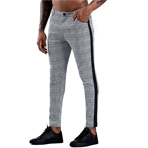 

Men's Stylish Business Pants Lattice Full Length Print Black