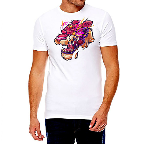 

Men's Unisex Tee T shirt Hot Stamping Graphic Prints Tiger Plus Size Print Short Sleeve Casual Tops Cotton Basic Designer Big and Tall White