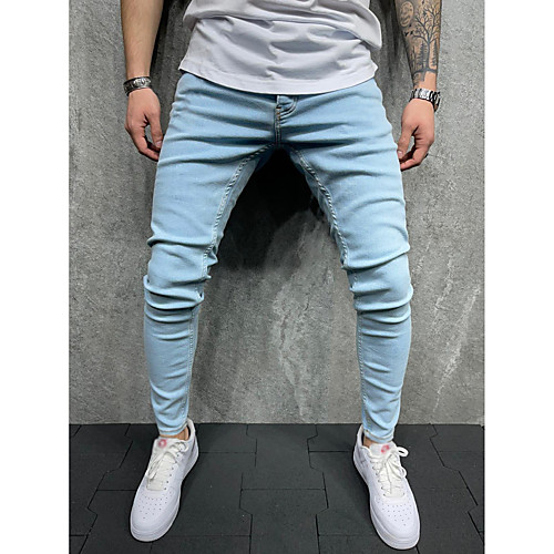 

Men's Simple Jeans Pants Solid Color Blue
