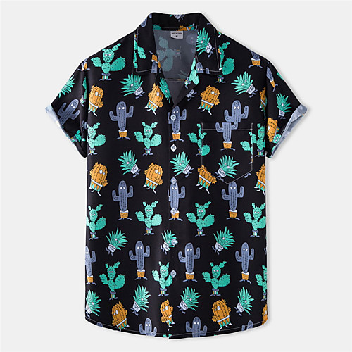 

Men's Shirt Cactus Button-Down Short Sleeve Casual Tops Cotton Casual Fashion Breathable Comfortable Green