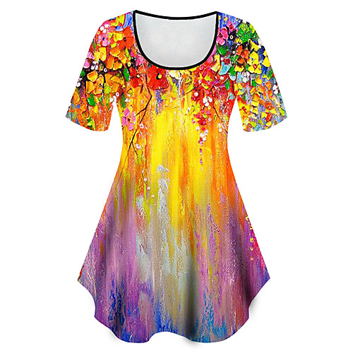 

Women's Plus Size Tops T shirt Floral Graphic Print Short Sleeve Crewneck Basic Yellow Big Size XL XXL 3XL 4XL 5XL / Holiday