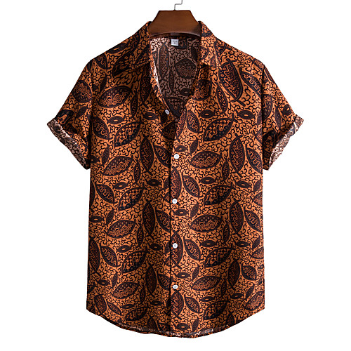 

Men's Shirt Other Prints Color Block Plus Size Print Short Sleeve Going out Tops Tropical Beach Rainbow