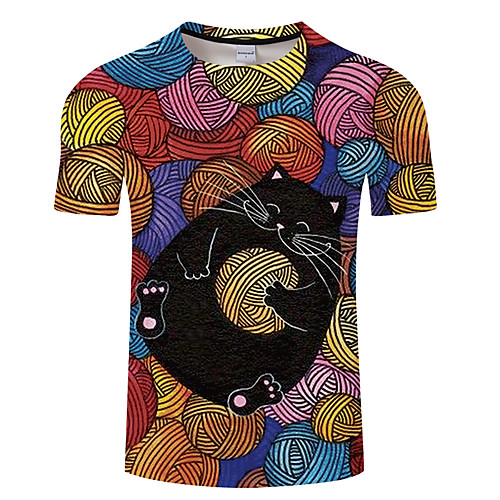 

Men's Unisex Tee T shirt 3D Print Cat Graphic Prints Animal Plus Size 3D Print Print Short Sleeve Casual Tops Basic Designer Big and Tall Green / Red Green / Gray Black / Navy