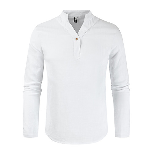 

Men's Shirt Solid Colored Long Sleeve Casual Tops Simple Vintage V Neck Blue Army Green Gray