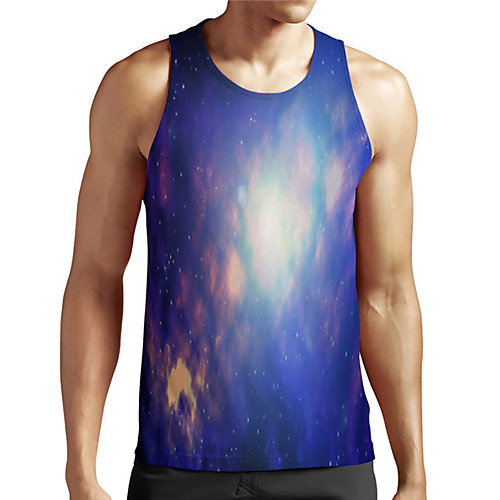 

Men's Unisex Tank Top Undershirt 3D Print Galaxy Graphic Prints Plus Size Print Sleeveless Casual Tops Basic Designer Big and Tall Blue