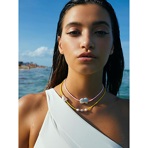 

Women's Beaded Necklace Necklace Patchwork Simple Basic Fashion Holiday Imitation Pearl Acrylic Alloy Yellow 35 cm Necklace Jewelry 1pc For Gift Prom Birthday Party Beach Festival