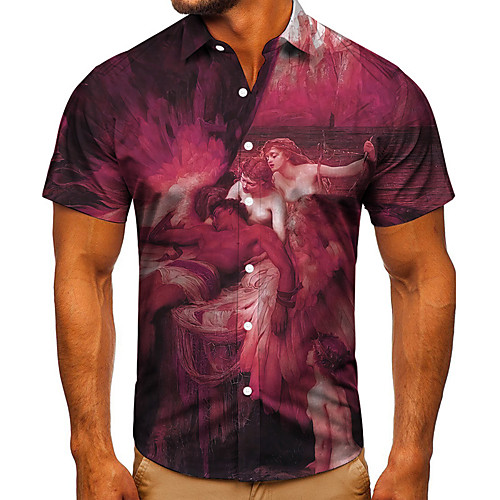 

Men's Shirt 3D Print Graphic Prints Human Button-Down Short Sleeve Street Tops Casual Fashion Classic Breathable Red