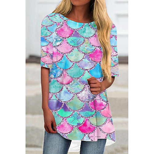 

Women's T Shirt Dress Tee Dress Short Mini Dress Rainbow Half Sleeve Color Block Geometric Print Spring Summer Round Neck Casual Holiday 2021 S M L XL XXL 3XL