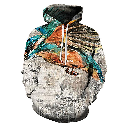 

Men's Unisex Plus Size Pullover Hoodie Sweatshirt Graphic Prints Bird Print Hooded Casual Daily Holiday 3D Print Basic Designer Hoodies Sweatshirts Long Sleeve Blue Gray Green