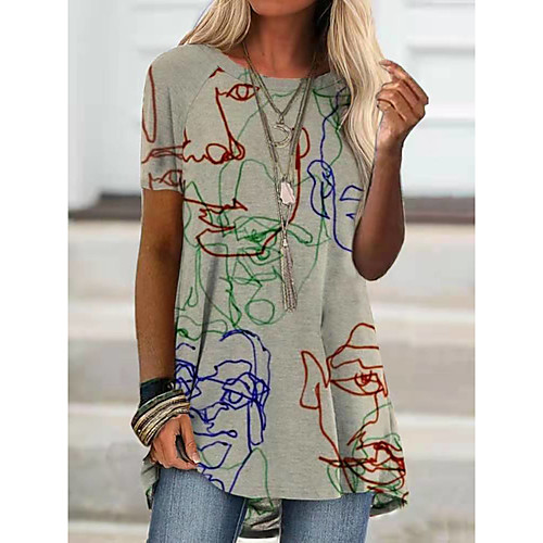 

Women's T shirt Dress Portrait Graffiti Print Round Neck Tops Basic Basic Top Gray