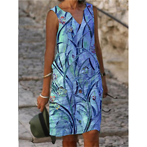 

Women's A Line Dress Knee Length Dress Light Blue Green Red Sleeveless Floral Print Print Spring Summer V Neck Casual / Daily 2021 S M L XL XXL XXXL 4XL 5XL
