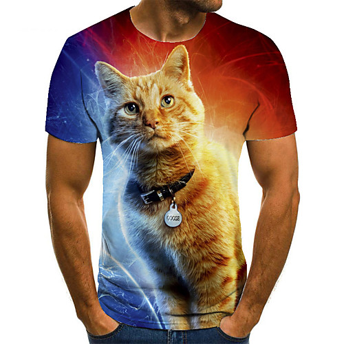 

Men's Unisex Tee T shirt 3D Print Cat Graphic Prints Plus Size Print Short Sleeve Casual Tops Basic Fashion Designer Big and Tall Red