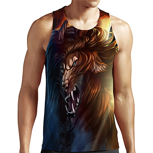 

Men's Unisex Tank Top Undershirt 3D Print Graphic Prints Lion Animal Plus Size Print Sleeveless Casual Tops Basic Designer Big and Tall Brown