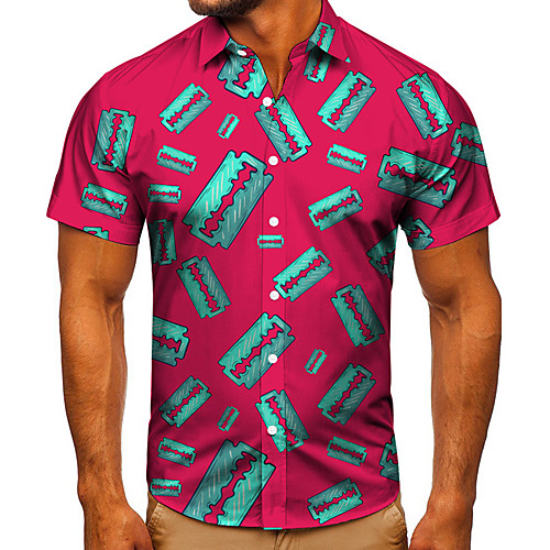 

Men's Shirt 3D Print Floral Graphic Prints Blade Button-Down Short Sleeve Street Tops Casual Fashion Classic Breathable Red