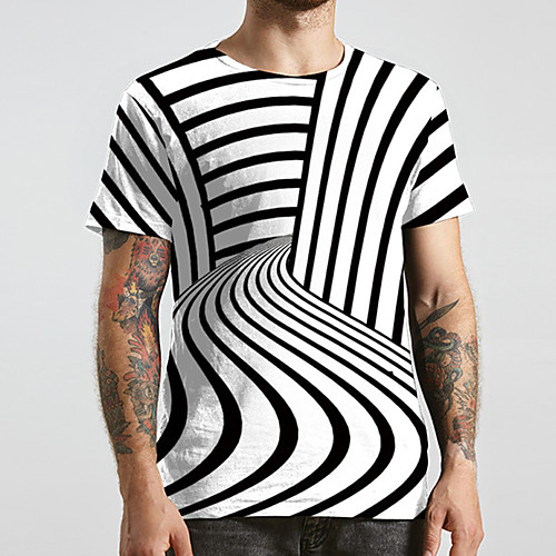 

Men's Unisex Tee T shirt 3D Print Graphic Prints Spiral Stripe Plus Size Print Short Sleeve Casual Tops Basic Designer Big and Tall Black / White