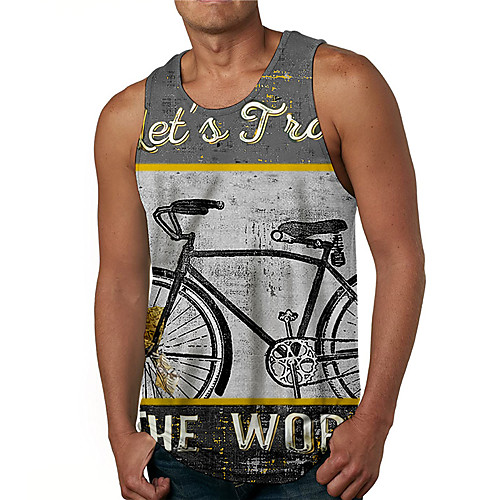 

Men's Tank Top Undershirt Shirt 3D Print Graphic Prints Bicycle Old Man Print Sleeveless Daily Tops Casual Designer Big and Tall Round Neck Gray / Summer