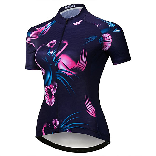 

21Grams Women's Short Sleeve Cycling Jersey Summer Spandex Polyester Dark Navy Flamingo Floral Botanical Bike Jersey Top Mountain Bike MTB Road Bike Cycling Quick Dry Moisture Wicking Breathable