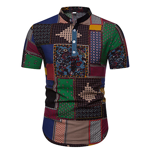 

Men's Shirt Other Prints Graphic Short Sleeve Vacation Tops Casual Brown