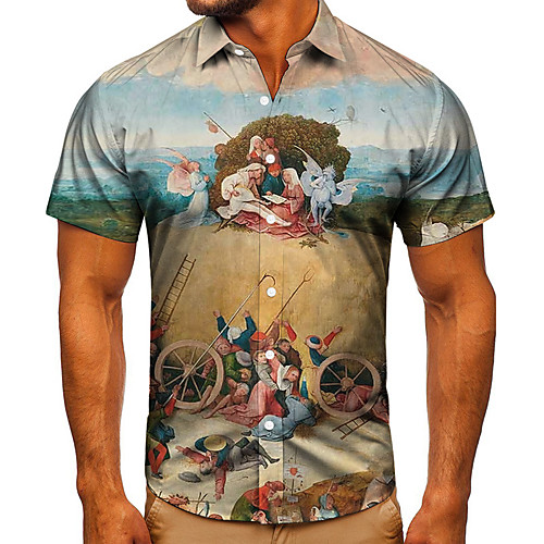 

Men's Shirt 3D Print Graphic Prints Human Button-Down Short Sleeve Street Tops Casual Fashion Classic Breathable Blue