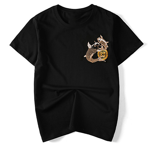 

Men's Unisex Tee T shirt Hot Stamping Graphic Prints Carp Plus Size Print Short Sleeve Casual Tops Cotton Basic Fashion Designer Big and Tall White Black