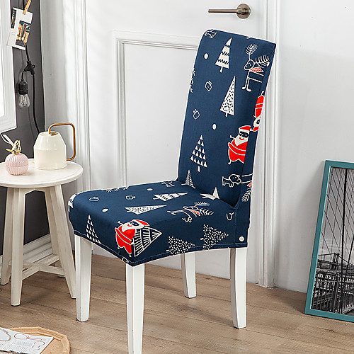 

Blue Christmas Print Super Soft Chair Cover Stretch Removable Washable Dining Room Chair Protector Slipcovers Home Decor Dining Room Seat Cover