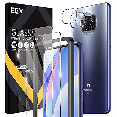 

egv 4 piece protective film compatible with xiaomi mi 10t lite 5g, with 1 piece zero error positioning aid, 2 protective film and 2 camera protective film, 9h hardness, hd clear screen protector