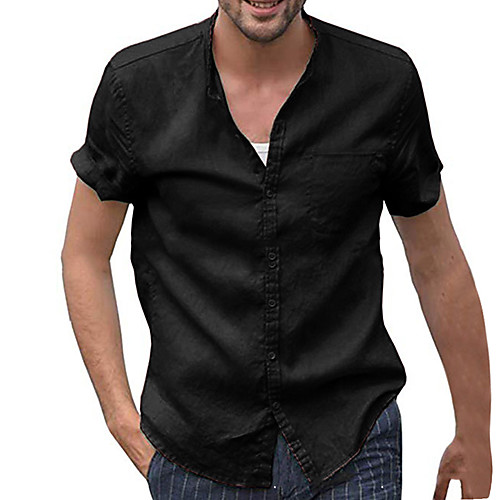 

Men's Shirt Solid Color Button-Down Short Sleeve Casual Tops Lightweight Casual Fashion Breathable White Black Blue