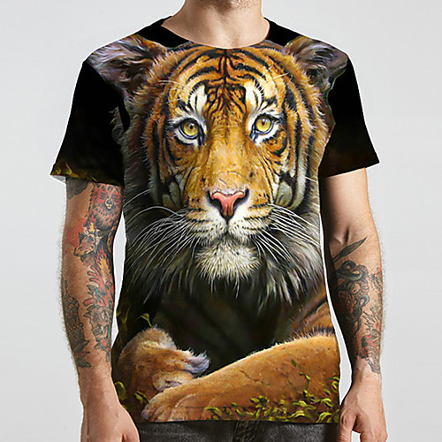 

Men's Unisex Tee T shirt 3D Print Graphic Prints Tiger Animal Plus Size Print Short Sleeve Casual Tops Fashion Designer Big and Tall Black