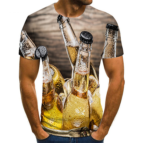 

Men's Unisex Tee T shirt 3D Print Graphic Prints Wine bottle Plus Size Print Short Sleeve Casual Tops Basic Fashion Designer Big and Tall Yellow
