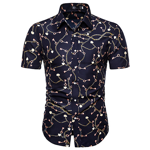 

Men's Shirt Other Prints Graphic Short Sleeve Casual Tops Casual Navy Blue