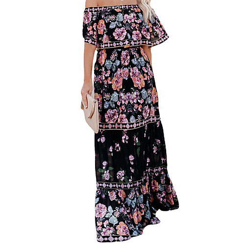 

Women's Swing Dress Maxi long Dress Black Sleeveless Print Summer Off Shoulder Work 2021 S M L XL XXL 3XL