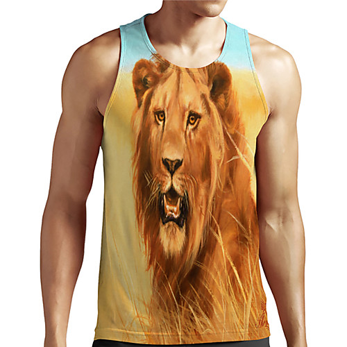 

Men's Unisex Tank Top Undershirt Shirt 3D Print Graphic Prints Lion Animal Plus Size Print Sleeveless Casual Tops Basic Designer Big and Tall Round Neck Yellow / Summer