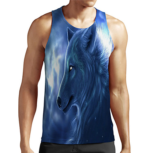 

Men's Unisex Tank Top Undershirt 3D Print Graphic Prints Wolf Plus Size Print Sleeveless Casual Tops Basic Designer Big and Tall Blue