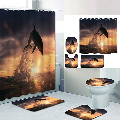 

Dolphin Series 1 Digital Printing Four-piece Set Shower Curtains and Hooks Modern Polyester Machine Made Waterproof Bathroom