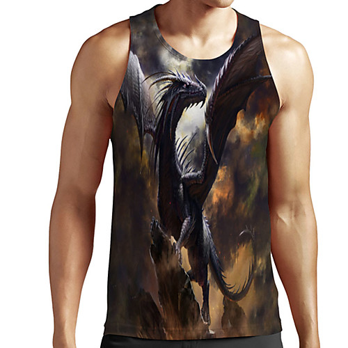 

Men's Unisex Tank Top Undershirt 3D Print Graphic Prints Dinosaur Plus Size Print Sleeveless Casual Tops Basic Designer Big and Tall Black