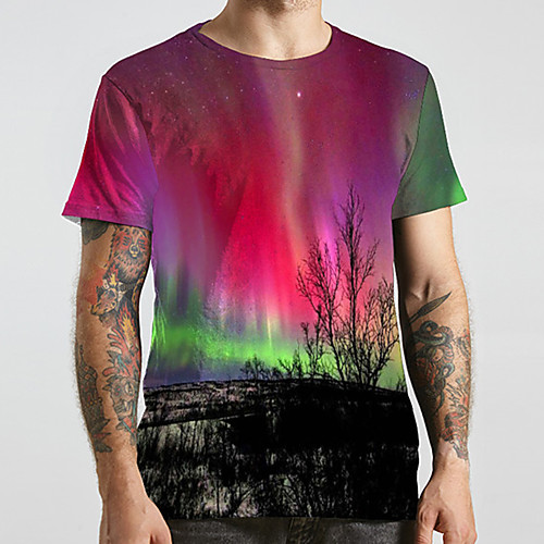 

Men's Unisex Tee T shirt 3D Print Scenery Graphic Prints Plus Size Print Short Sleeve Casual Tops Fashion Designer Big and Tall Fuchsia