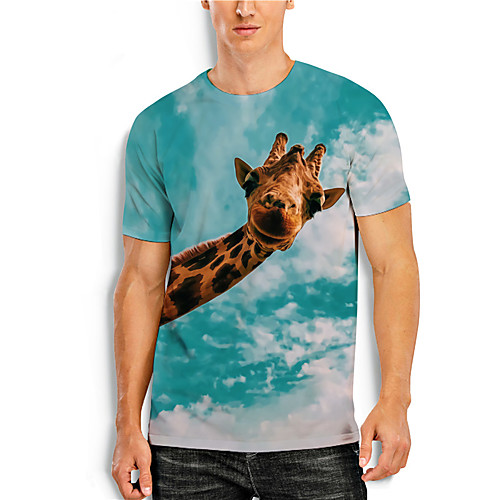 

Men's Tee T shirt Shirt 3D Print Graphic Prints Deer Print Short Sleeve Daily Tops Casual Designer Big and Tall Round Neck Blue / Summer