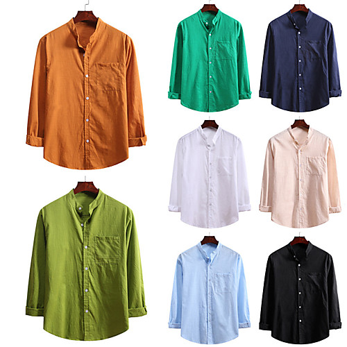 

Men's Shirt Solid Color Button-Down Short Sleeve Casual Tops Casual Fashion Breathable Comfortable White Black Army Green / Long Sleeve