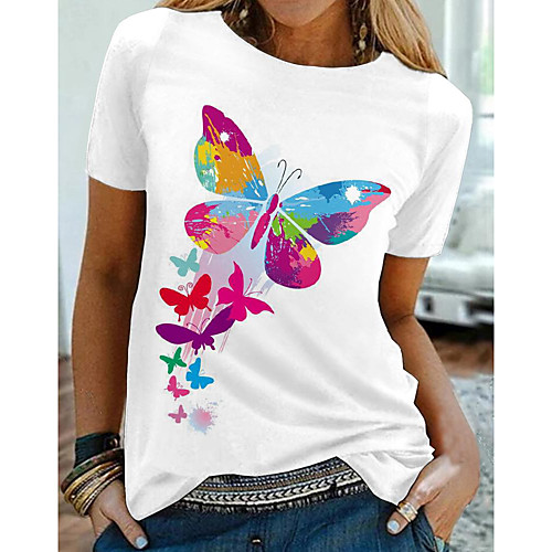 

Women's Butterfly T shirt Graphic Butterfly Print Round Neck Basic Tops White