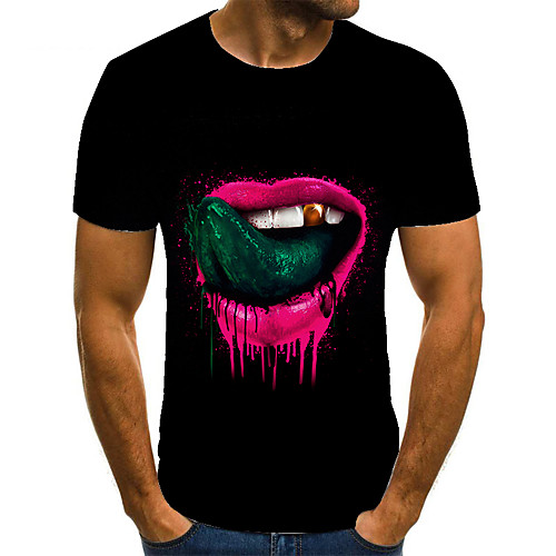 

Men's Unisex Tee T shirt 3D Print Graphic Prints Mouth Plus Size Print Short Sleeve Casual Tops Basic Fashion Designer Big and Tall Black