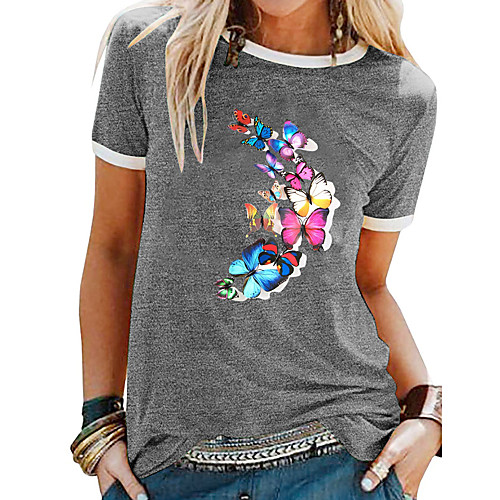

Women's T shirt Floral Patchwork Print Round Neck Tops Basic Basic Top Black Blue Purple