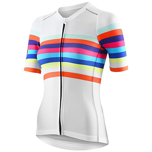 

21Grams Women's Short Sleeve Cycling Jersey Summer Spandex Polyester White Stripes Bike Jersey Top Mountain Bike MTB Road Bike Cycling Quick Dry Moisture Wicking Breathable Sports Clothing Apparel