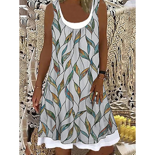 

Women's Shift Dress Knee Length Dress White Sleeveless Print Print Spring Summer Boat Neck Casual Holiday Loose 2021 S M L XL XXL 3XL