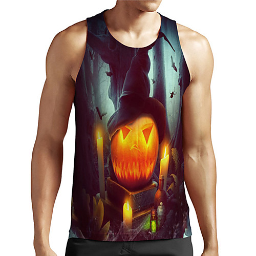 

Men's Unisex Tank Top Undershirt 3D Print Graphic Prints Pumpkin Plus Size Print Sleeveless Casual Tops Basic Designer Big and Tall Blue